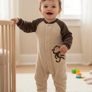 Carter's Velour  Super-Fun Cute Monkey Footless Onepiece  12 Months